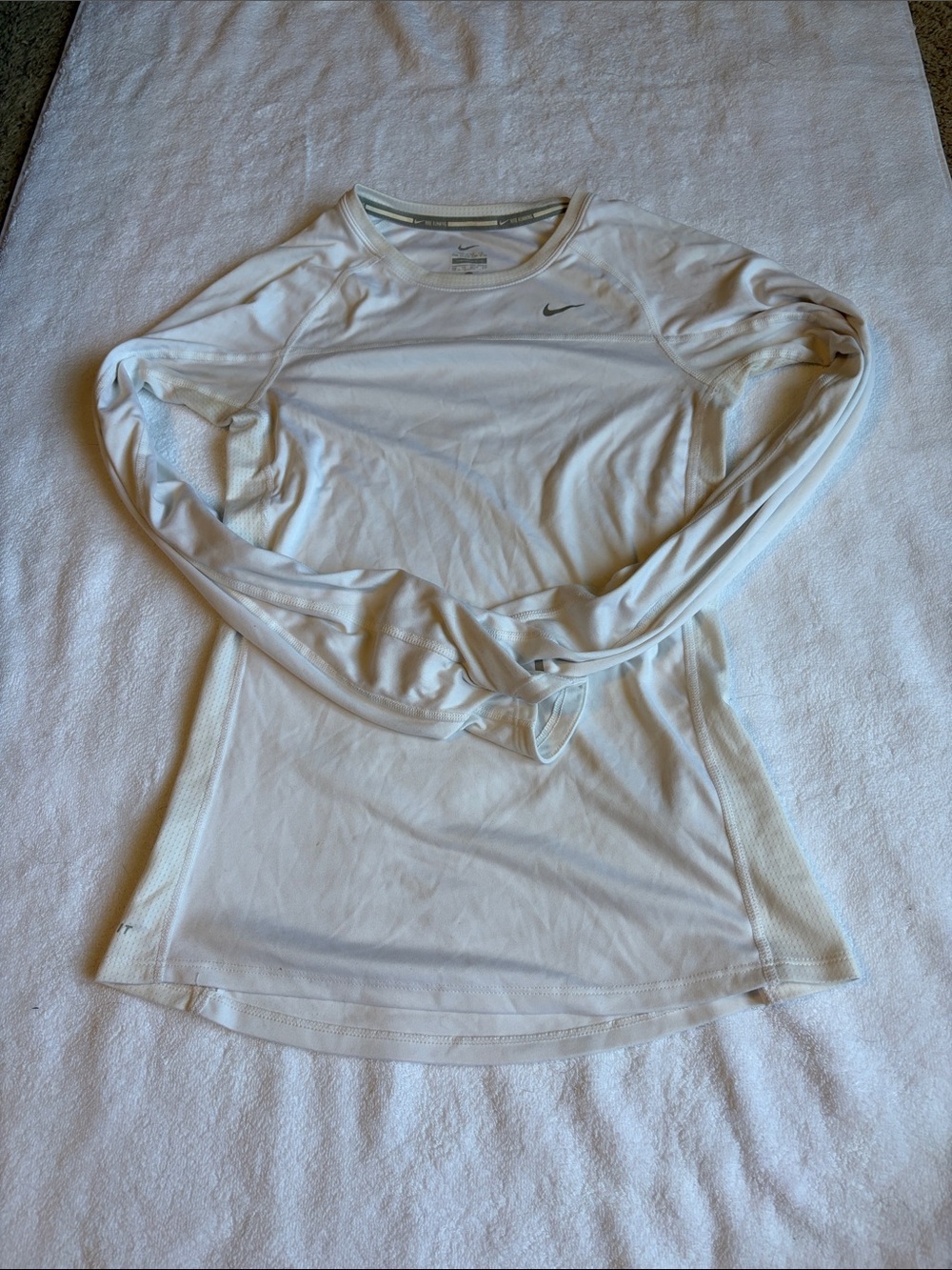 Nike Dri Fit White Long-Sleeve Performance Top